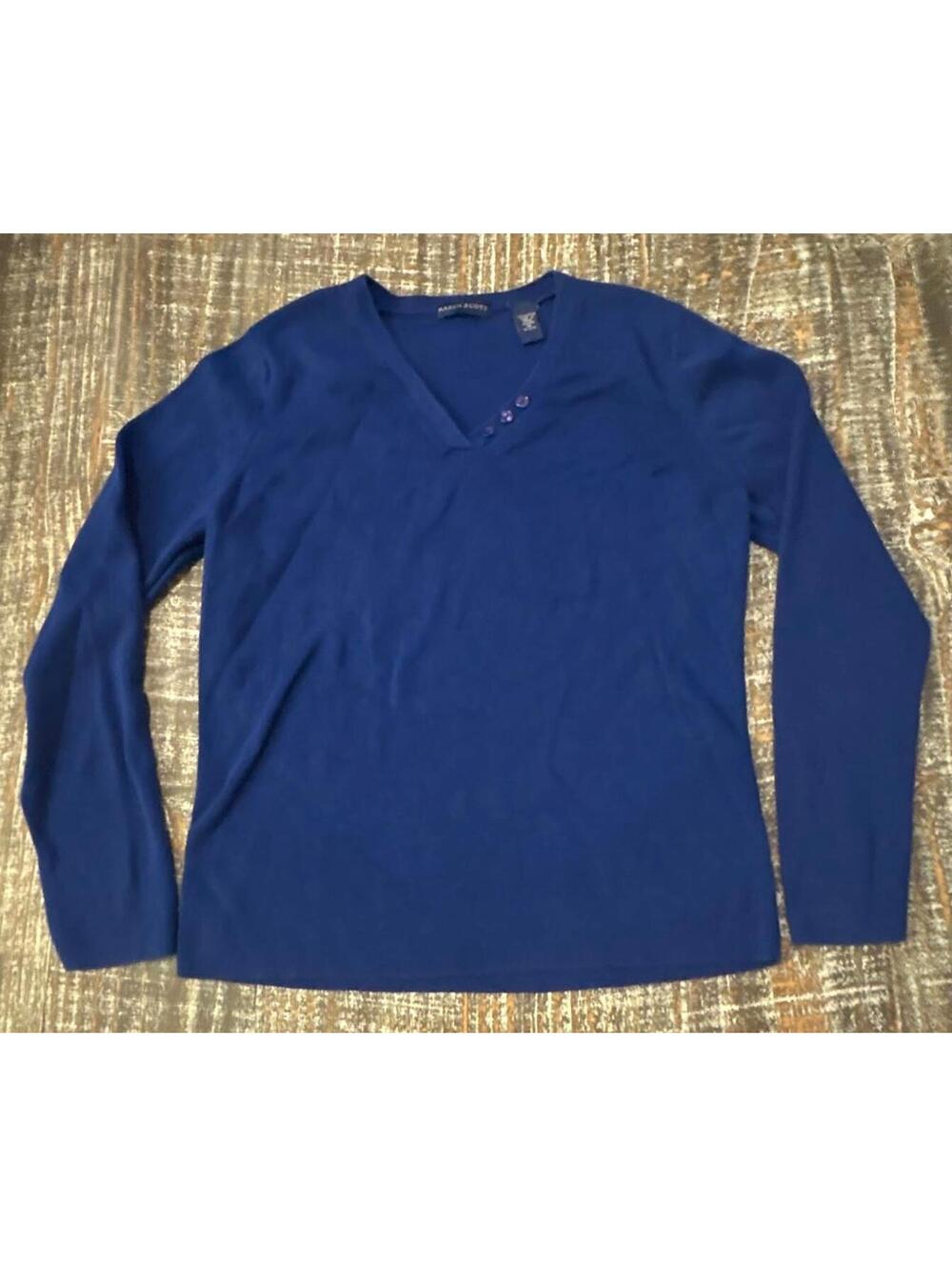 Karen Scott Women's Blue Cotton Long Sleeve V-Neck Sweater Medium knit